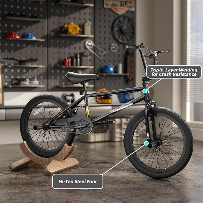 67i Boys BMX Bike 18/20 Inch Ages 8-12 Kids Bicycle with Front Rear U Brake Adjustable Seat Iron Fork 2.09" Wide Tires