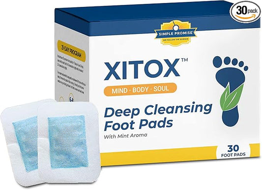 Simple Promise - Xitox Deep Cleansing Foot Pads - Supports Restful Sleep & Helps Remove Tension - Natural Herbal Ingredients for Feet - Comfortable Adhesive & Easy Peel - 30 Foot Patches - Mint Aroma