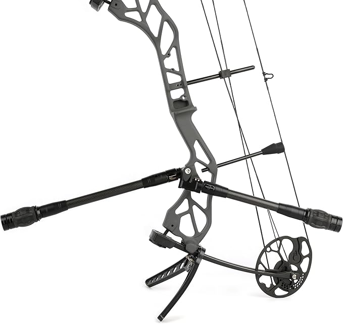 AMEYXGS Archery Bow Stabilizer for Compound Bow, 3K Carbon Fiber 6", 8", 10", 12" 15" Rods, Damping System, Weights Kit, Single Side V-Bar Mount,Quick Disconnect