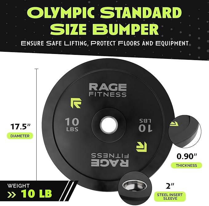 Olympic Bumper Plates, Rubber Formula With Steel Insert (10lb, 15lb, 25lb, 35lb, 45lb - SOLD INDIVIDUALLY), Olympic Weight Plates for Strength Training, Bench Press, Squats, Powerlifting