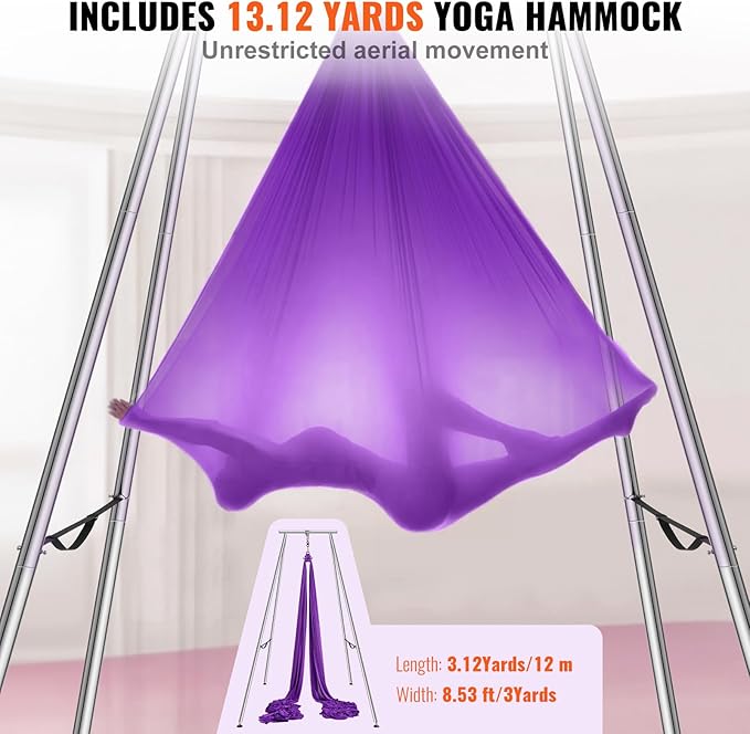VEVOR Aerial Yoga Frame, 9.67 ft Height Swing Stand, Max 551.15 lbs Load Chrome-Plated Steel Pipe Inversion Yoga Rig for Indoor Outdoor Use