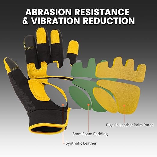 JUMPHIGH Safety Work Gloves, Men's Utility Mechanic Working Gloves for All Purpose, Touchscreen Compatible, Flexible Breathable Fit, Knuckles & Palm