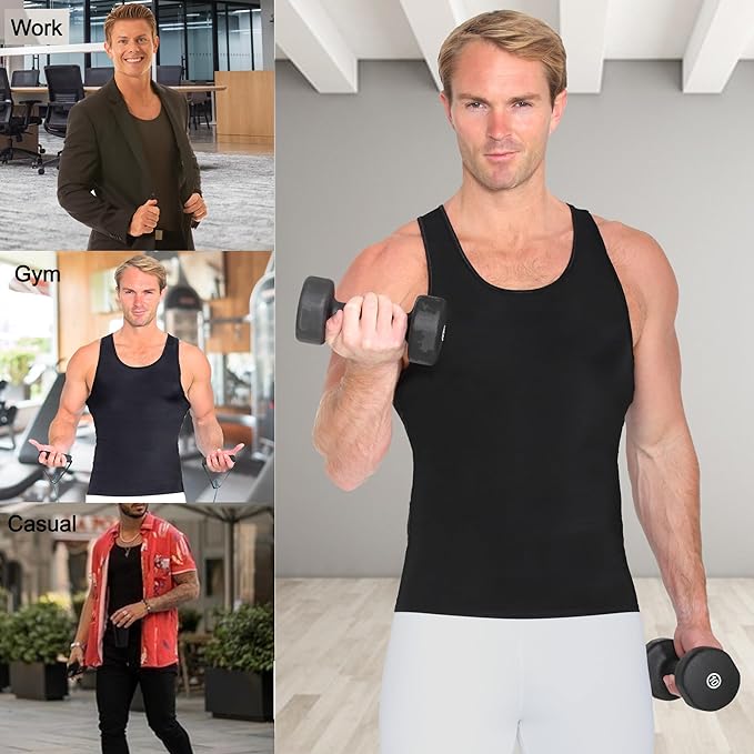 Insta Slim -Made in USA- Compression Tank-Top Shapewear for Men. Tummy Control Slimming Body-Shaper for Belly & Back Support
