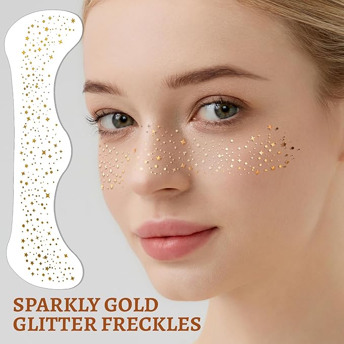 Teenitor 9 Color Face Glitter and 3 Gold Face Freckles Set - No Glue Needed Body Glitter Gel, Hair Glitter Festival Makeup for Parties, Halloween