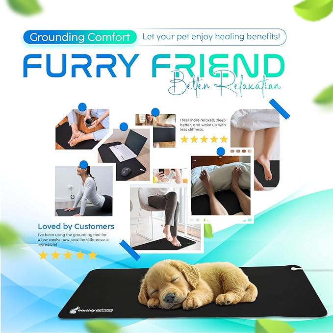 Grounding Mat for Feet, Chair & Yoga | Earthing Grounding Mat for Pain Anxiety Pain Relief, Inflammation | Spacious Grounding Pads for Sleep & Wellness | Includes Grounding Tester, Cable & Mat Tester