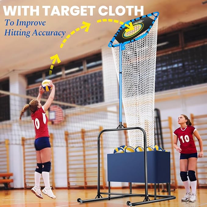 Volleyball Setter Training Net，Height & Angle Adjustable Volley Ball Training Equipment with Steel Frame，Stable Base for Indoor and Outdoor，Volleyball Spike Trainer for Setting,Serving,Spiking