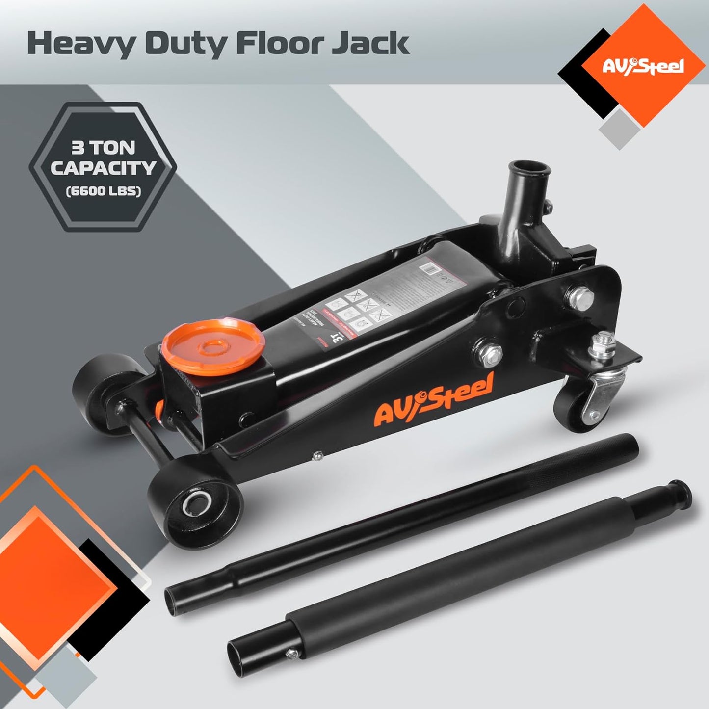 3 Ton Floor Jack (6600 lbs), Heavy Duty Hydraulic Jack for Car, Heavy-Duty Floor Jack with Single Piston Pump, Quick Lift Car Jack 3 ton with Lifting Range 5.5'' to 18.5''