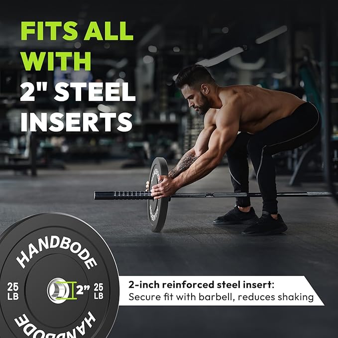 Bumper Plates 2 - Inch Olympic Weight Plate Set for Barbell, 10-55 lb Rubber Weights Sets for Home Gym, Strength Training Plate, Weight Lifting, Black