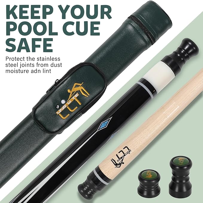 58-Inch Maple Pool Cue Stick, 18oz-21oz ??2-Piece Lightweight Billiard Cue with Leather Case for Home, Bar, and Competitive Use