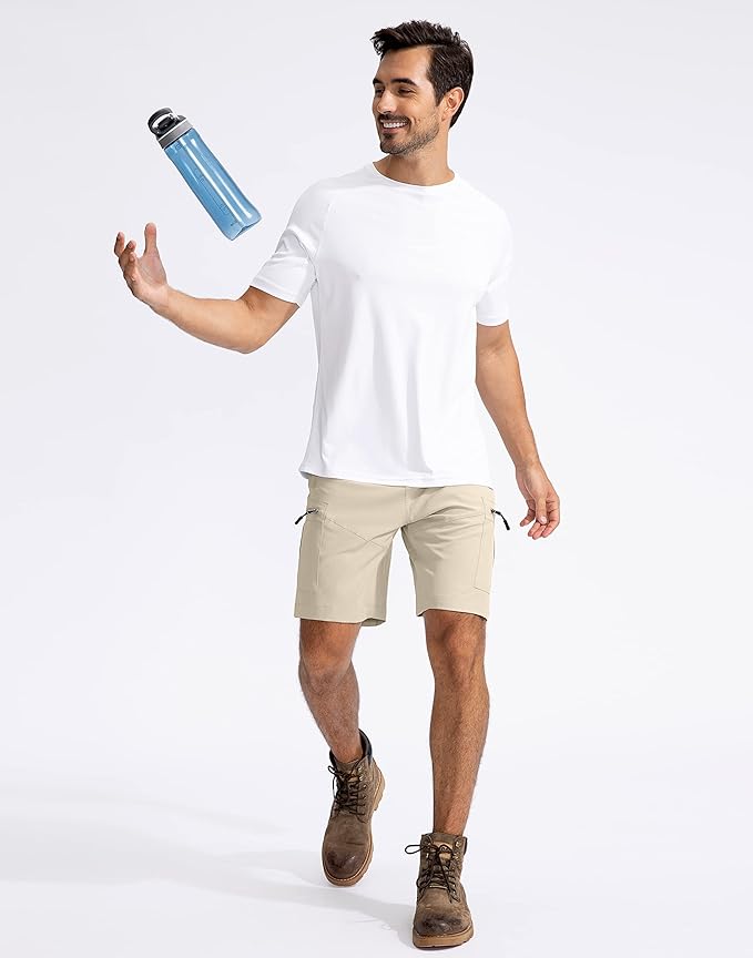 Pudolla Men's Hiking Cargo Shorts 9" Lightweight Outdoor Work Shorts for Men Travel Golf Camping Casual with 5 Zipper Pockets