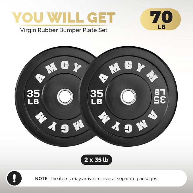 2 Inch Bumper Plates，10-500lbs，Barbell Rubber Olympic Weight Plates Set for Home Gym, Strength Training & Weight Lifting, Multiple Options Colors