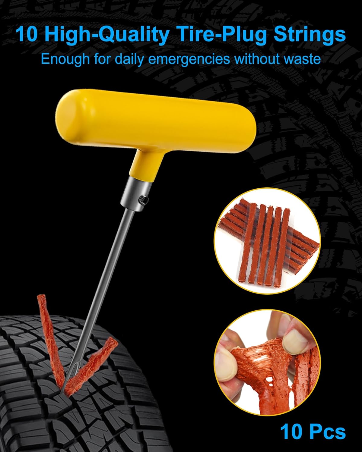 Tire Repair Kit with Plugs, Tire Plug Kit Heavy Duty Professional for Car, ATV, Motorcycle, Truck, Flat Tire Emergency Repair