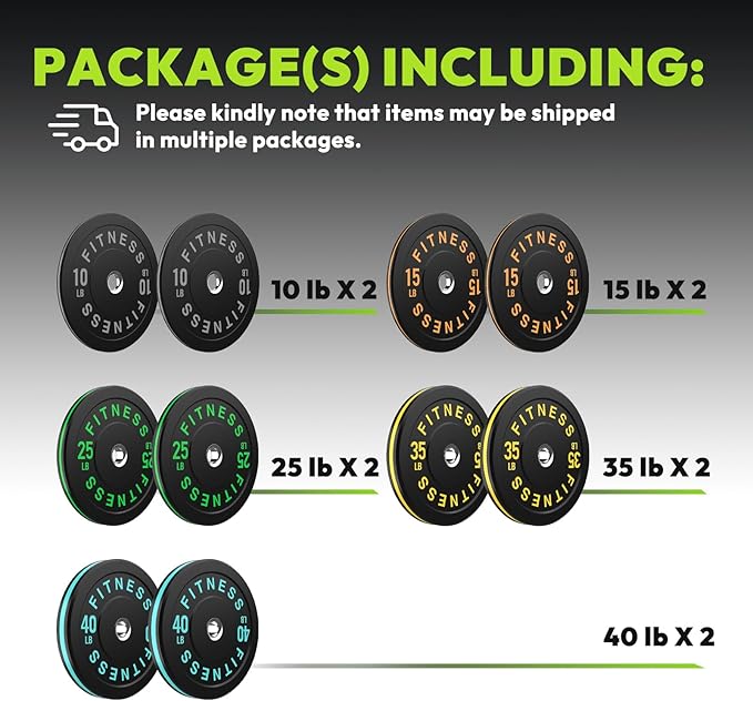 Rubber Weight Plates, Olympic Bumper Plate Set 2-Inch, 45/100 / 160/190 / 260/300 lb Barbell Weights for Home Gym, Colored Standard Strength Training Plates for Weightlifting