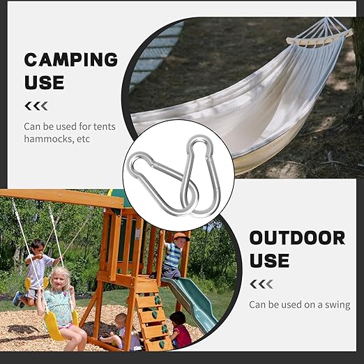 12PCS M5 Spring Snap Hook Carabiner, Heavy Duty Galvanized Steel Carabiner Clip, 220LBS Holding Capacity Spring Clips for Hammock Swing Outdoor Travel