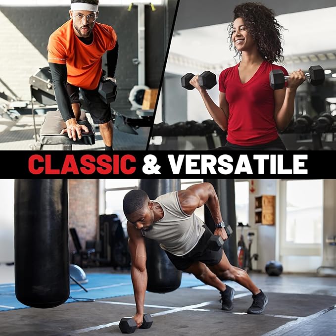 PAPABABE Hex Dumbbell Set, 45-135 lb Rubber Encased Home Gym Dumbbells, Weights Dumbbells Set for Women & Men, Hand Weight with Anti-Slip Grip