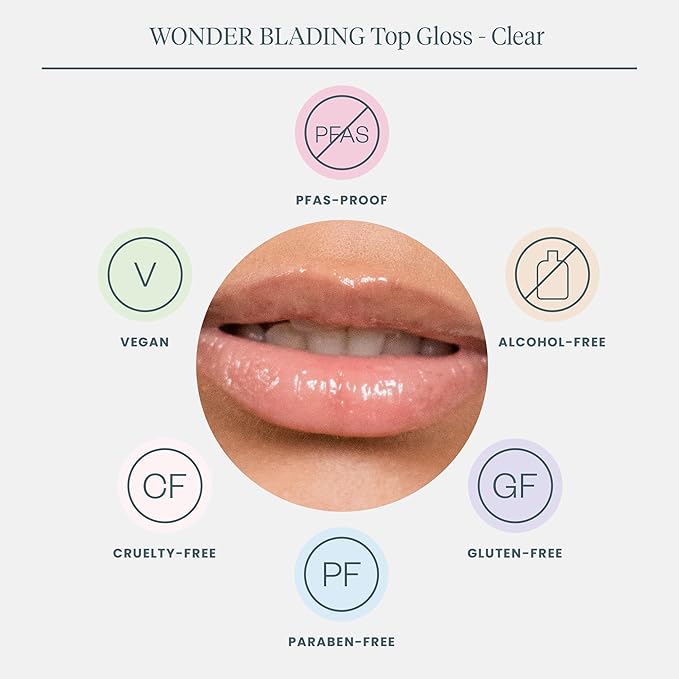 Wonderskin Lip Gloss Blading Top Gloss, Clear Glitter Lip Gloss, Hydrating and High Shine Finish Lip Makeup (Clear Shine)