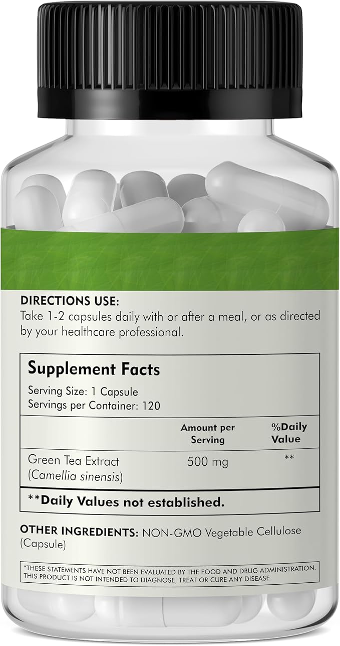 Green Tea Extract Capsules 500mg Standardized EGCG - 3X Strength for Natural Energy - Heart Support with Polyphenols - 120 Veggies Capsules