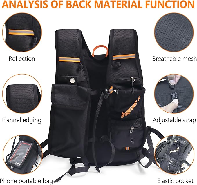 Hydration Backpack with 2L Hydration Bladder, Touch Phone Pocket, Compass, Whistle, Lightweight Breathable Reflective Running Water Backpack for Hiking Hydration Pack for Running Cycling