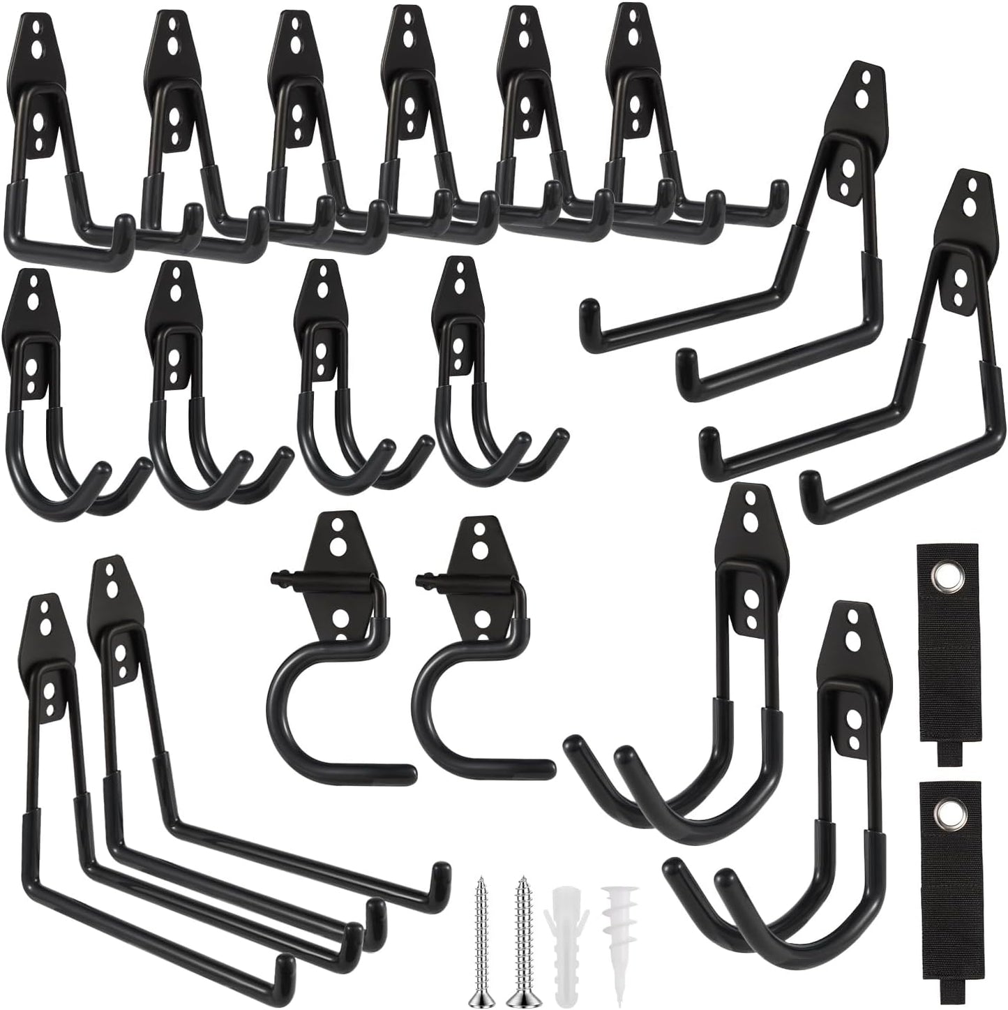 Garage Hook Heavy Duty Wall Storage Hangers, 20 Pack Garage Storage Hooks Steel Tool Black for Ladders, Ropes, Garden Tools