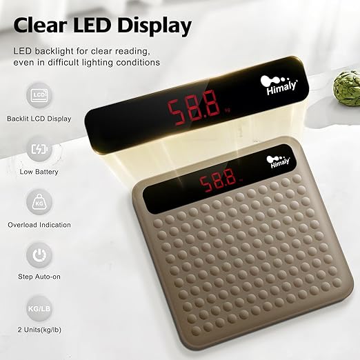 himaly Digital Body Weight Scale Bathroom Scale, Step-On Technology High Precision Measurements Scales with Large Non Slip Silicone Platform and LCD Digital Display, 400lbs/180kg Capacity, Brown