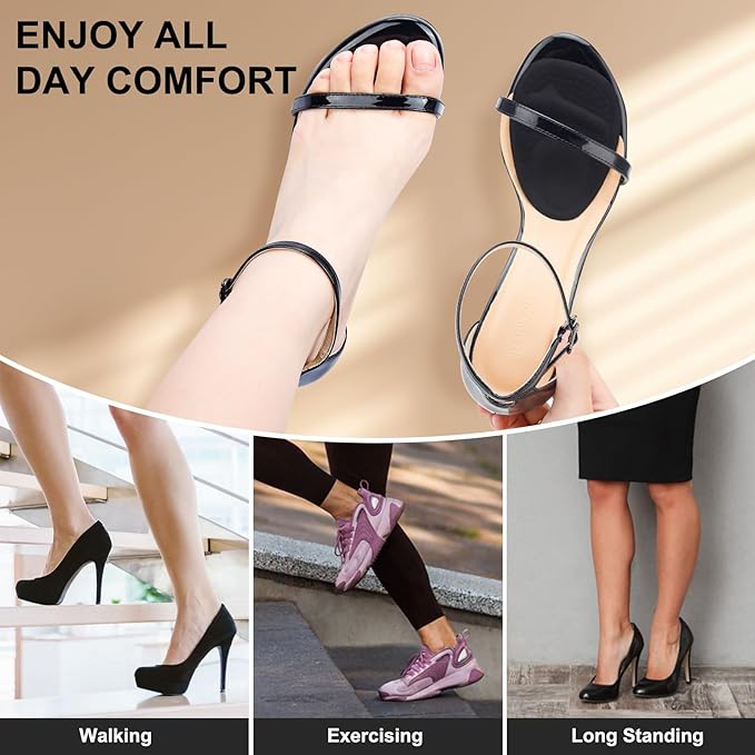 Ball of Foot Cushions, Metatarsal Pads Women, High Heels Non-Slip Comfort Pads, Shoe Support for Metatarsalgia Mortons Neuroma Pain Relief (2 Pairs,Black)