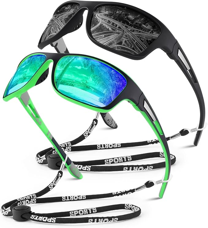 Polarized Sports Sunglasses for Men Women,Fishing Driving Rectangular Goggles UV400 Protection