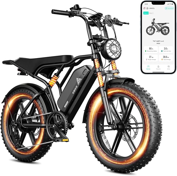 TST Electric Bike for Adults 1500W Peak 20" Fat Tire All-Terrain E-Bike 60/110 Miles 28MPH Electric Dirt Bike for Road Sand Mountain Snow - 48V 15/25AH Battery Powered Electric Motorcycle
