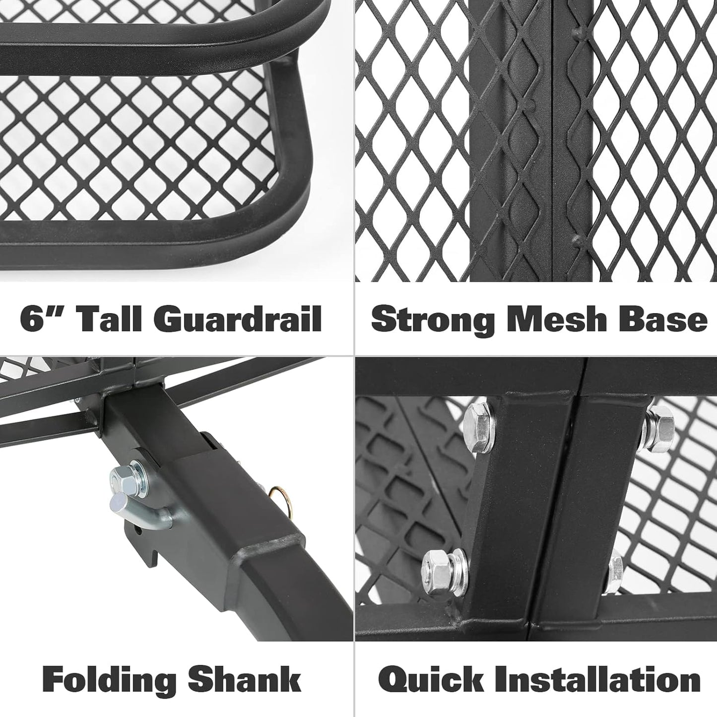 WEIZE Folding Hitch Mount Cargo Carrier Basket 60" X 20" X 6"+ Waterproof Cargo Bag, Hauling Weight Capacity of 500 Lbs and A Folding Arm, with Hitch Stabilizer, Net and Straps