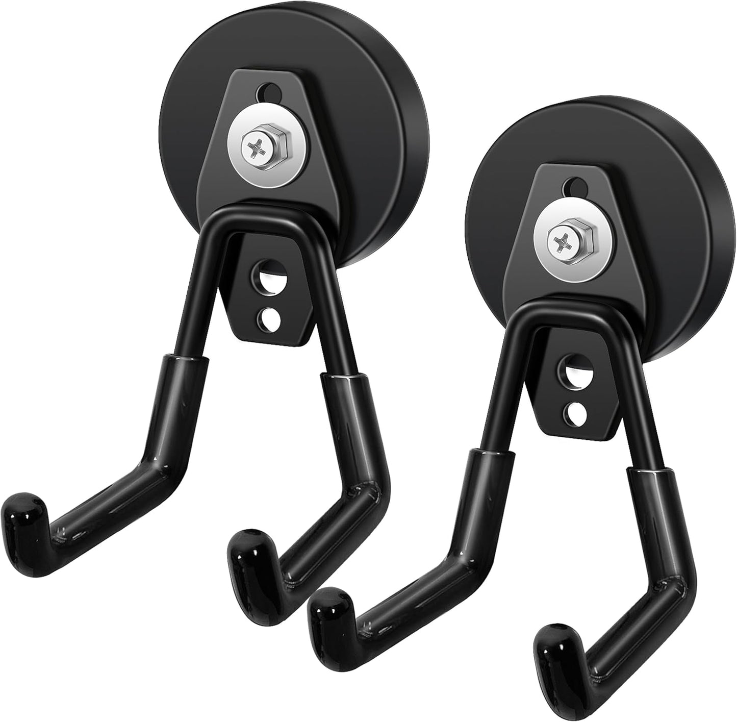 2 Pcs Storage Utility Magnets Hanging Hook with Anti-Slip Coating,Heavy Duty Strong Magnetic Garage Hooks, Magnetic Wreath Hanger for Metal Door Cabinet Pegboard Shelve Garden Tools(Black)
