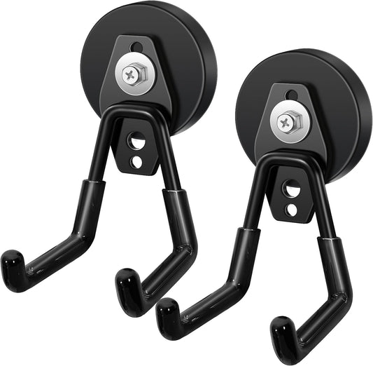 2 Pcs Storage Utility Magnets Hanging Hook with Anti-Slip Coating,Heavy Duty Strong Magnetic Garage Hooks, Magnetic Wreath Hanger for Metal Door Cabinet Pegboard Shelve Garden Tools(Black)