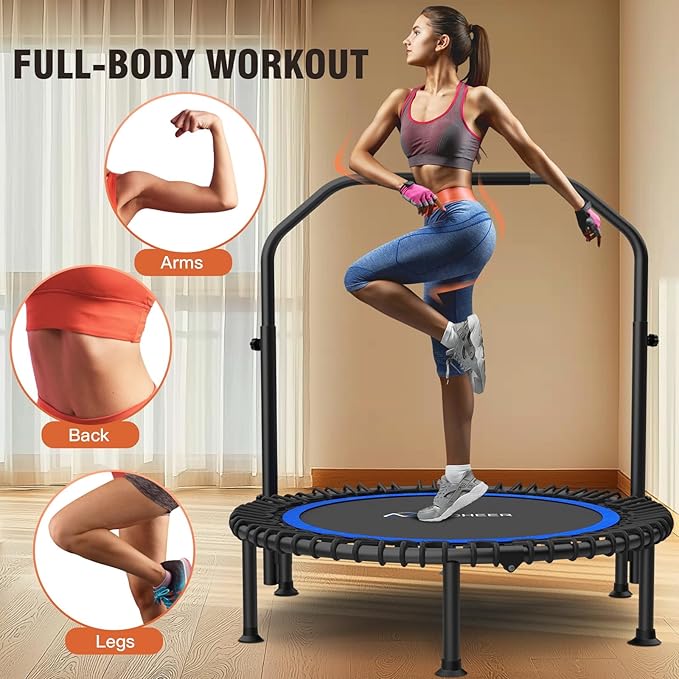ANCHEER 40/48" Mini Trampoline with Upgraded Bungee Cords, 550LBS Capacity, Adjustable Foam Bar & Resistance Ropes, Indoor/Outdoor Rebounder for Adults