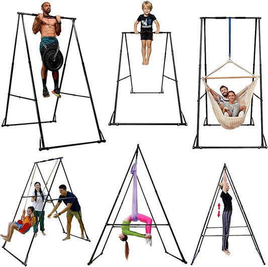 KHANH TRINH Foldable Pull Up Bar Stable Gymnastics Equipment Portable Aerial Yoga Stand Durable Frame For Hammock Chair, Therapy Sensory Swing. Adjustable Back Stretcher For Lower Back Pain Relief