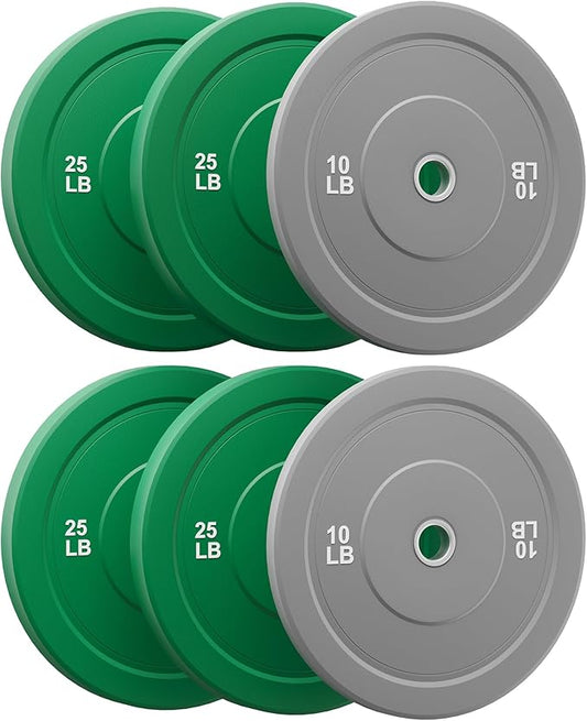 Colored Bumper Weight Plates Olympic Weight Plate Set 2-Inch, 10/15/25 lb Rubber Weight Plates Set for Strength Training Home Gym, Barbell Weights Plates for Heavy Weight Lifting