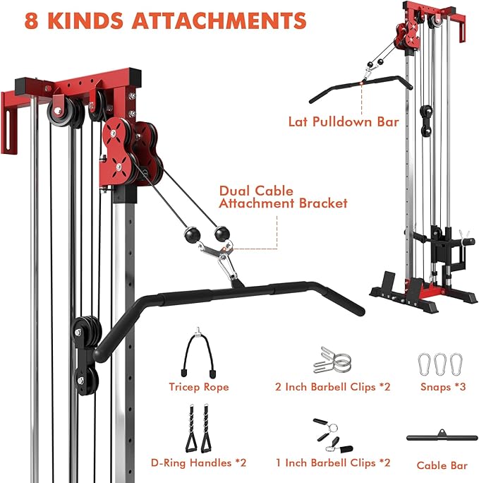 Mikolo Wall Mount Cable Station, Cable Crossover Machine with Dual Pulley System and 18 Adjustable Positions for Home Gym Fitness Equipment