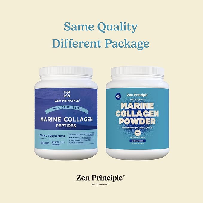 Zen Principle Marine Collagen Peptides Powder 3 lb. Wild-Caught Fish, Non-GMO. Supports Healthy Skin, Hair, Joints, and Bones. Hydrolyzed Type 1 & 3 Protein. Amino Acids, Unflavored, Easy to Mix.
