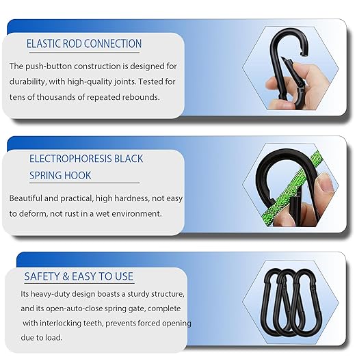 20PCS M5 Black Carabiner Clip, 3/16Inch Snap Hook Quick Link Small Clips, 2'' Spring Carabiner Link Buckle for Fishing Camping Hammock Dog Leashes-220LBS Holding Capacity