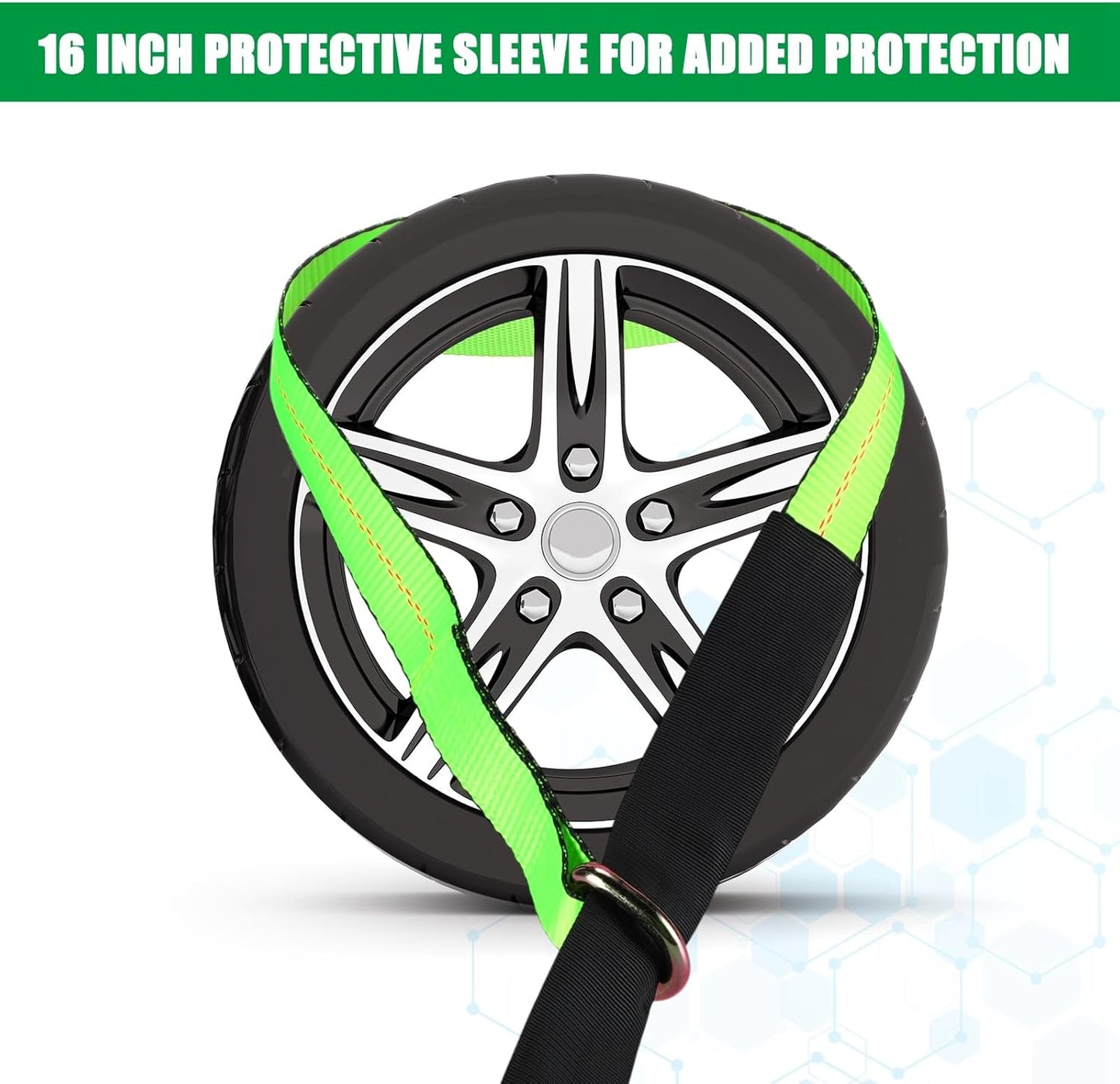 8 Pack 2" X 8ft Tow Truck Straps Lasso Wheel Lift Straps Lasso Tow Strap with D Ring 11, 000 Lbs Break Strength Auto Tie Down Auto Hauler for Trailer Truck Tie(Green)