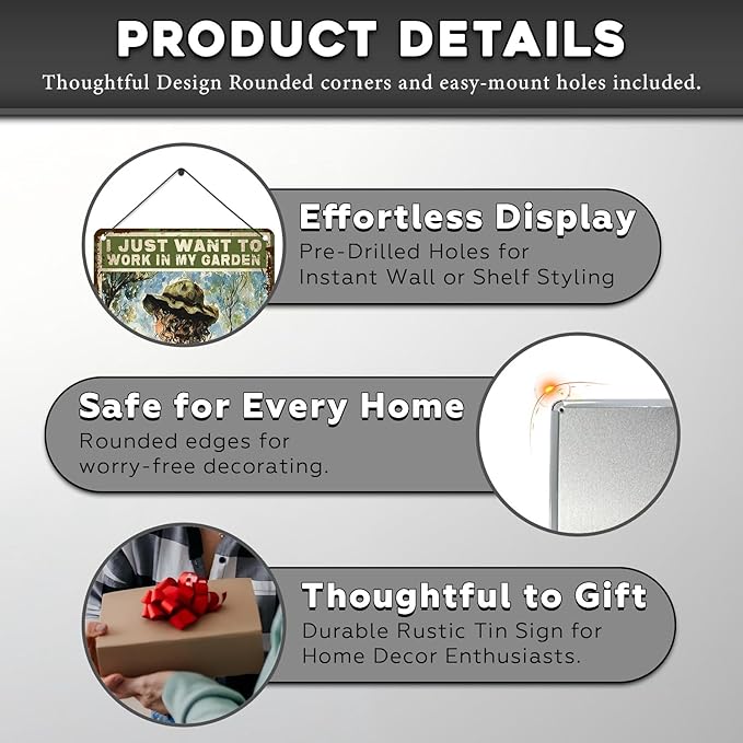 Garden Sign I Just Want To Work In My Garden and Hang Out With My Cat Vintage Metal Tin Sign Retro for Home Patio Backyard 12 * 8inch