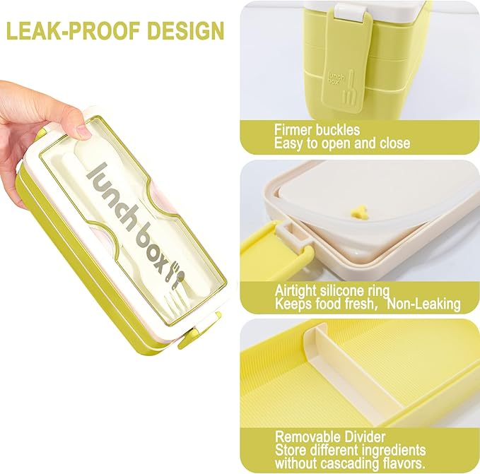 Iteryn Bento Box Lunch Box, 3 Layers Stackable Lunch Containers with Compartments-Leakproof Eco-Friendly Meal Prep Containers