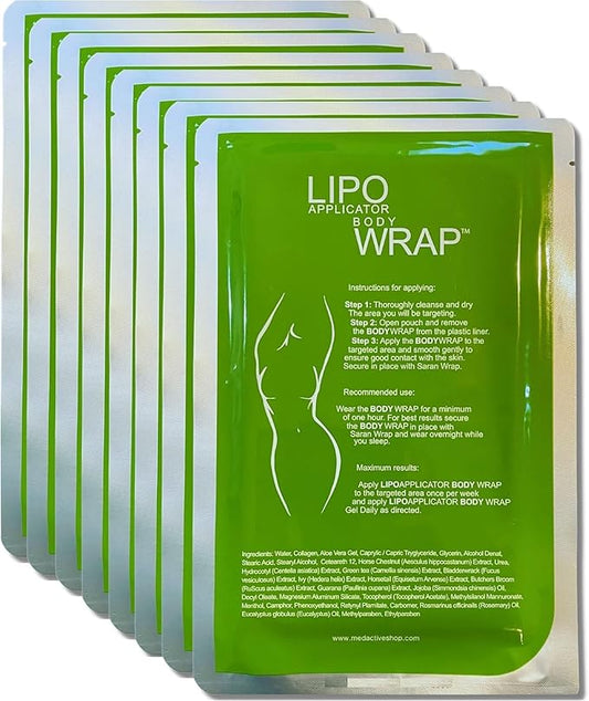 Ultimate Lipo Body Wrap With Guarana, Green Tea, and Seaweed Wraps Works for Stomach Belly Legs Arms Abdomen Skin Elasticity and Resiliency. (8 Wraps)
