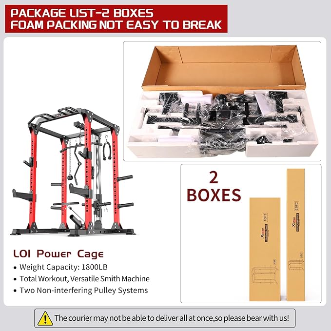 Power Cages Multi-Purpose Squat Rack with Cable Crossover System, Matching Weight Bench, Olympic Barbell Weight Set for Garage and Home Gyms