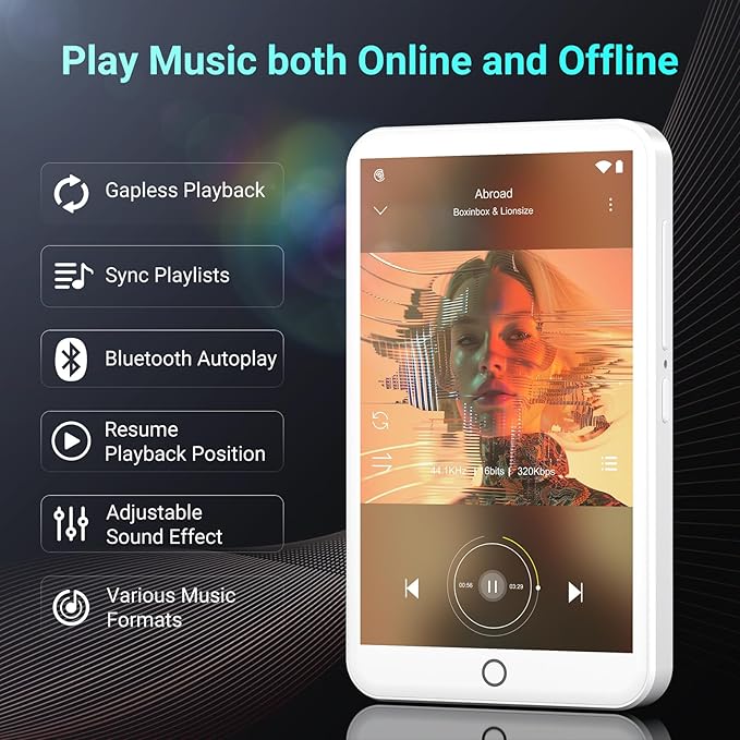 96GB MP3 Player with Bluetooth and WiFi, Android 13 MP3 MP4 Players with 4" Touchscreen and Speaker, 3GB RAM & 32GB ROM, Spotify Music Player with Audible, FM Radio, Amazon Music, Play Store