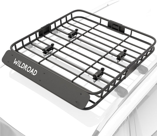WILDROAD Roof Rack Cargo Basket, Upgraded 4” Fence Car Roof Basket, 43"x 39"x 4" Universal Car Top Luggage Holder Carrier Basket Fits for SUV Truck Cars