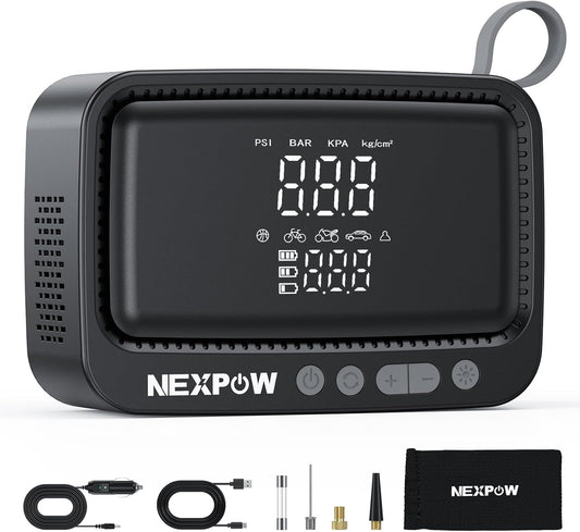 NEXPOW Tire Inflator Portable Air Compressor, 150 PSI Cordless Air Pump for Car Tires with Digital Pressure Gauge & Auto Shut-Off, Air Compressor Portable for Car, Motorcycle, Bicycle, Balls, Gray