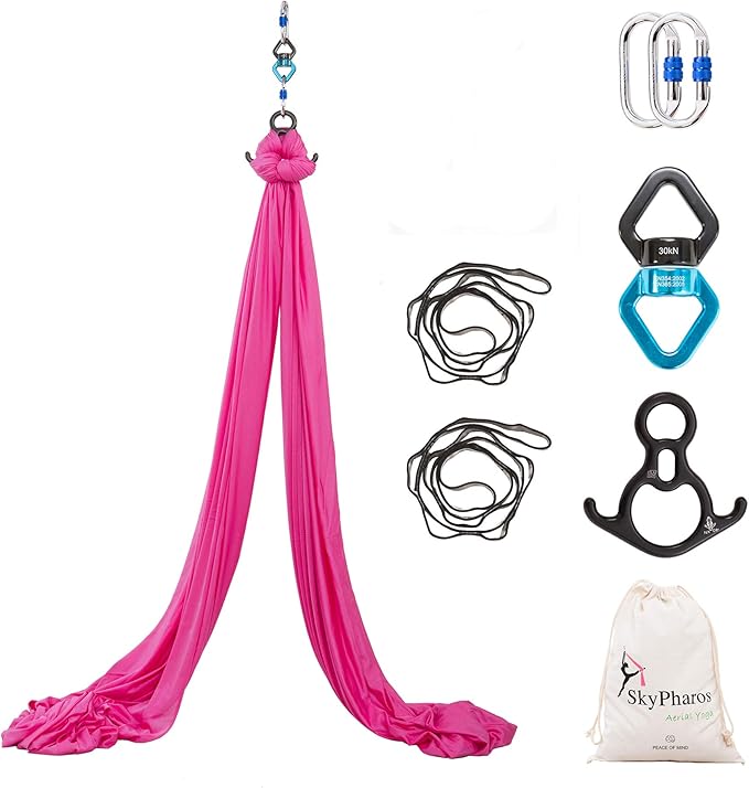 Aerial Silks Yoga Swing Set - 9/11 Yards Aerial Yoga Hammock Kit Anti-Gravity Flying for Fitness, Low/Non Stretch Nylon Tricot Fabric Hardware Included for Dance