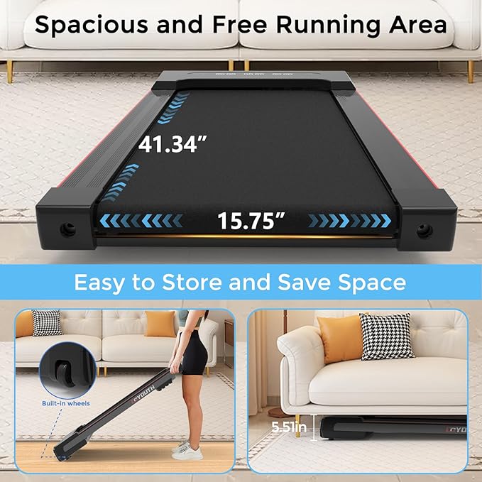 GOYOUTH Walking Pad Treadmill, Under Desk Treadmill for Home Office, Wide Belt Compact Treadmills 300 lbs Capacity, 2.25HP Shock-Absorbing Walking Jogging Running Machine Remote Included