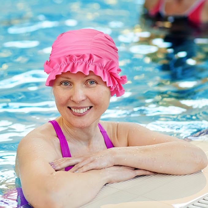 Soulchen 3 Pcs Swim Cap Women Adult with Ruffled Edges Nylon Cloth Swimming Cap for Women Bathing Hats Swim Turban Waterproof Swimming Hat