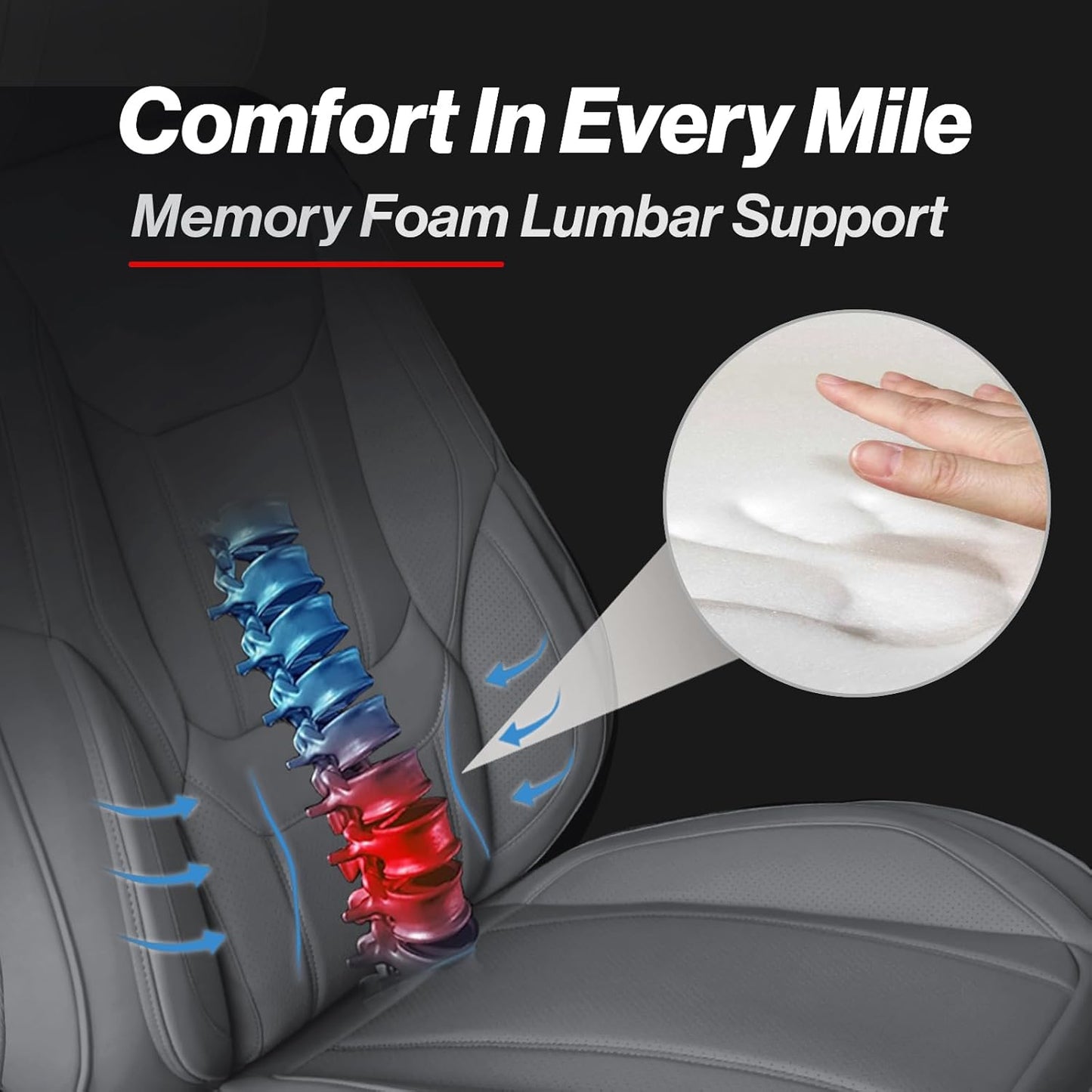 Coverland Custom Car Seat Covers Compatible with 2017-2025 Ridgeline Crew Cab - Premium Leather Non-Slip Memory Foam Waterproof Cover Interior Protector Front Seat-Dark Gray [See Size Chart-Size A22]