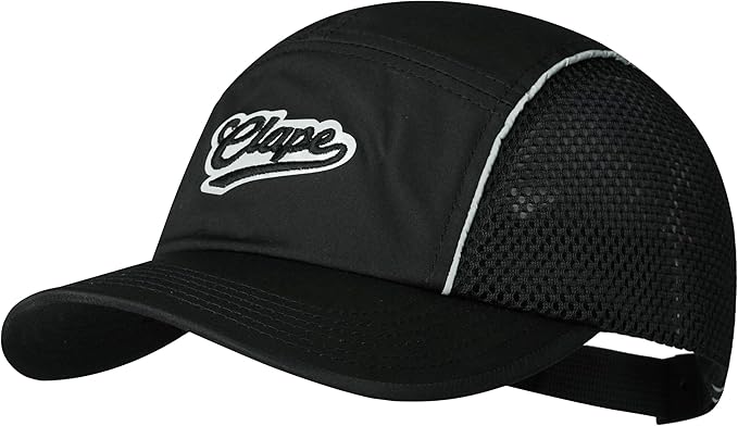 CLAPE Quick Dry 5 Panel Hat for Men, Breathable Mesh Short Brim Baseball Cap, Reflective Ajustable Outdoor Sport Running Hat