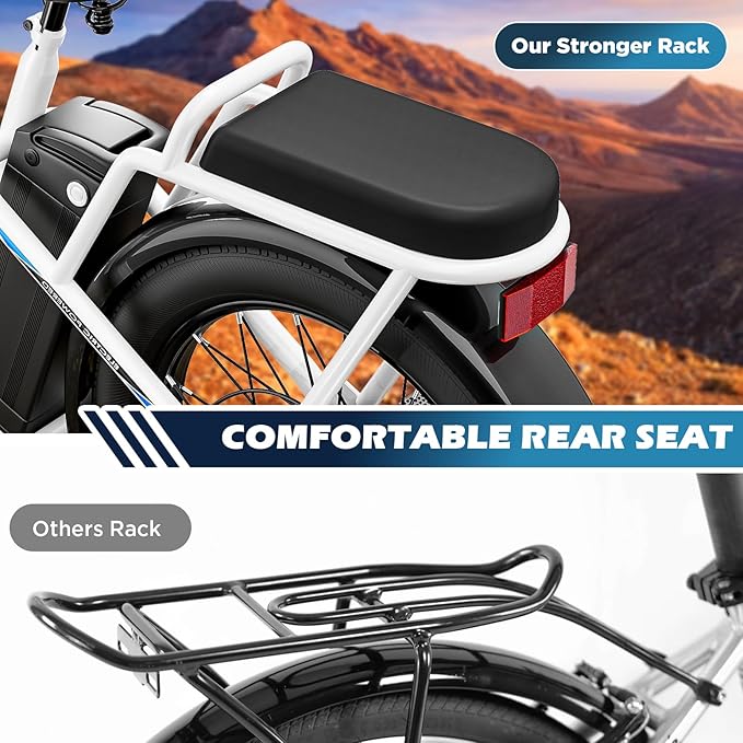 Caroma Electric Scooter with Seat, 48V Removable Battery E-Bike, Up to 30Miles&20MPH, 500/800/1200W Motor, 20" Fat Tire Adult Electric Bicycles for Commuting with Basket